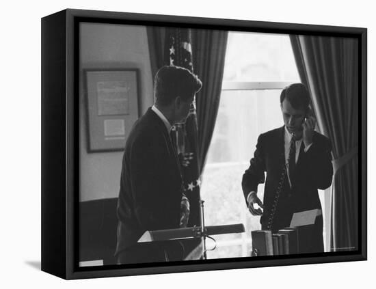 President John F Kennedy and Brother, Attorney General Robert F. Kennedy During the Steel Crisis-Art Rickerby-Framed Premier Image Canvas