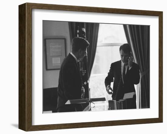 President John F Kennedy and Brother, Attorney General Robert F. Kennedy During the Steel Crisis-Art Rickerby-Framed Photographic Print