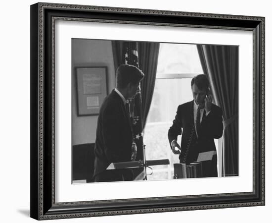 President John F Kennedy and Brother, Attorney General Robert F. Kennedy During the Steel Crisis-Art Rickerby-Framed Photographic Print