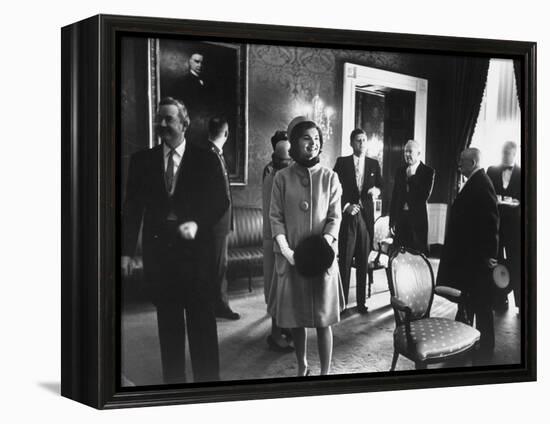 President John F. Kennedy and His Wife on the Day of President Kennedy's Inauguration Ceremony-Ed Clark-Framed Premier Image Canvas