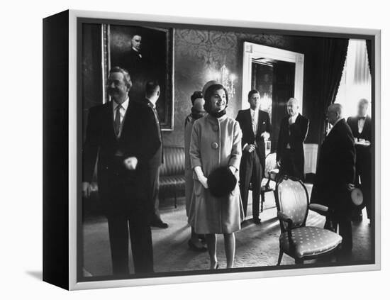 President John F. Kennedy and His Wife on the Day of President Kennedy's Inauguration Ceremony-Ed Clark-Framed Premier Image Canvas