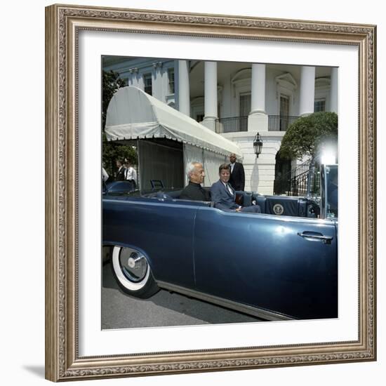 President John F. Kennedy and Indian President Sitting in Car-Stocktrek Images-Framed Photographic Print