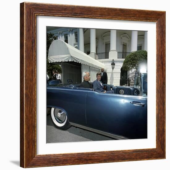 President John F. Kennedy and Indian President Sitting in Car-Stocktrek Images-Framed Photographic Print