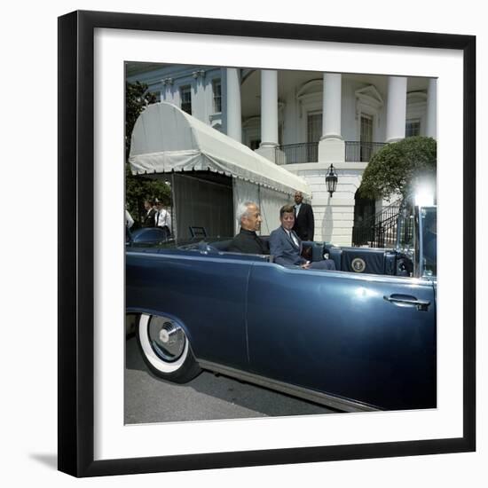 President John F. Kennedy and Indian President Sitting in Car-Stocktrek Images-Framed Photographic Print