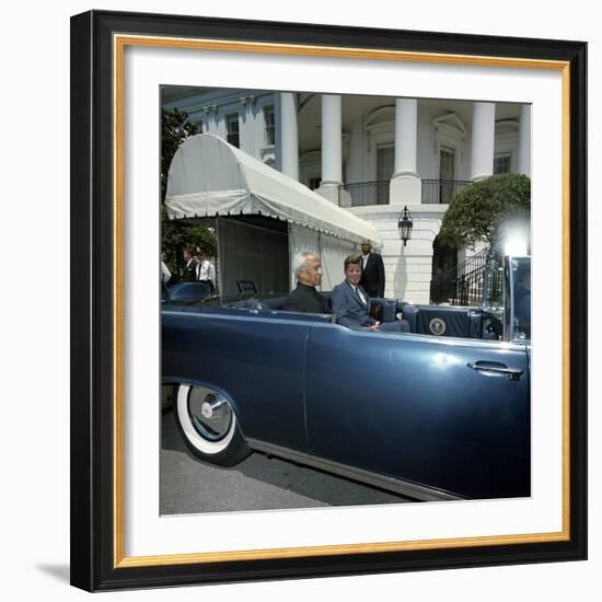 President John F. Kennedy and Indian President Sitting in Car-Stocktrek Images-Framed Photographic Print