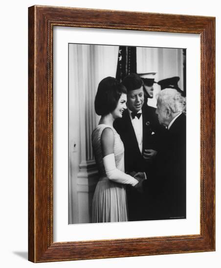 President John F. Kennedy and Wife Jackie with Poet Robert Frost at the White House-Art Rickerby-Framed Photographic Print