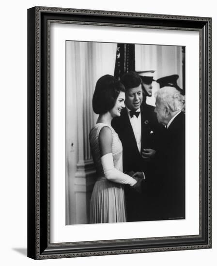 President John F. Kennedy and Wife Jackie with Poet Robert Frost at the White House-Art Rickerby-Framed Photographic Print