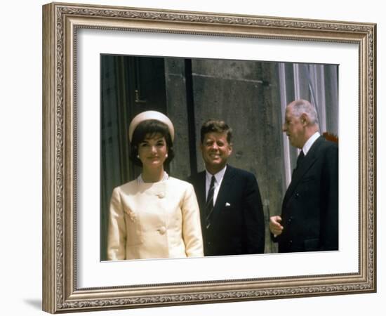 President John F. Kennedy and Wife Jacqueline Visiting W. French Pres. Charles De Gaulle in Paris-null-Framed Photographic Print