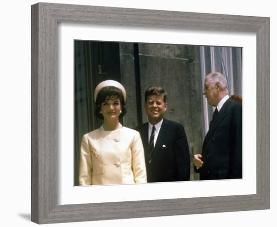 President John F. Kennedy and Wife Jacqueline Visiting W. French Pres. Charles De Gaulle in Paris-null-Framed Photographic Print