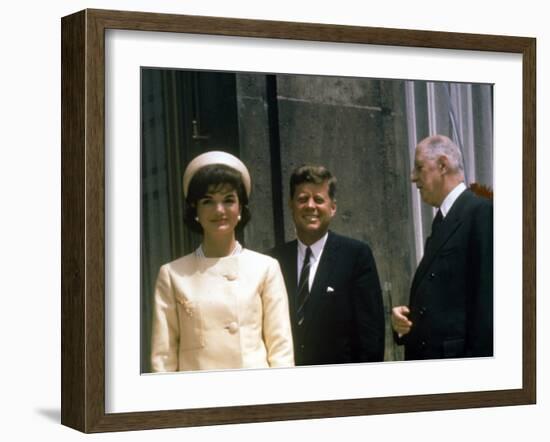 President John F. Kennedy and Wife Jacqueline Visiting W. French Pres. Charles De Gaulle in Paris-null-Framed Photographic Print