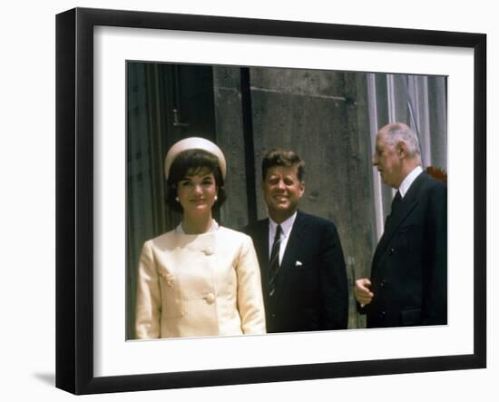 President John F. Kennedy and Wife Jacqueline Visiting W. French Pres. Charles De Gaulle in Paris-null-Framed Photographic Print