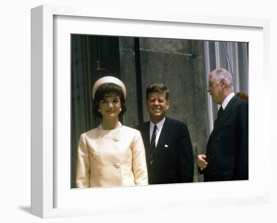 President John F. Kennedy and Wife Jacqueline Visiting W. French Pres. Charles De Gaulle in Paris-null-Framed Photographic Print