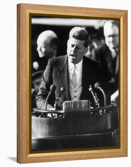 President John F. Kennedy Delivers Inaugural Address after Taking Oath of Office, January 20, 1961-null-Framed Premier Image Canvas