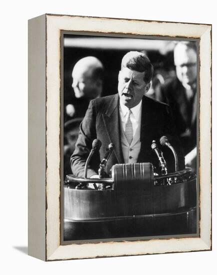 President John F. Kennedy Delivers Inaugural Address after Taking Oath of Office, January 20, 1961-null-Framed Premier Image Canvas