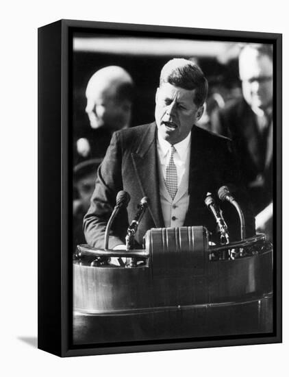 President John F. Kennedy Delivers Inaugural Address after Taking Oath of Office, January 20, 1961-null-Framed Premier Image Canvas