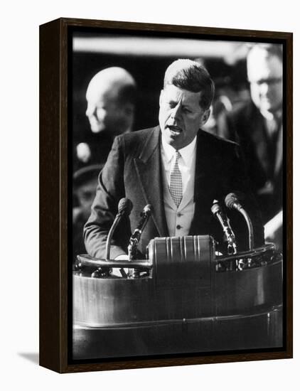 President John F. Kennedy Delivers Inaugural Address after Taking Oath of Office, January 20, 1961-null-Framed Premier Image Canvas