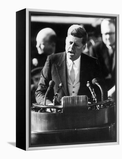 President John F. Kennedy Delivers Inaugural Address after Taking Oath of Office, January 20, 1961-null-Framed Premier Image Canvas