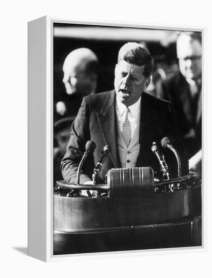 President John F. Kennedy Delivers Inaugural Address after Taking Oath of Office, January 20, 1961-null-Framed Premier Image Canvas