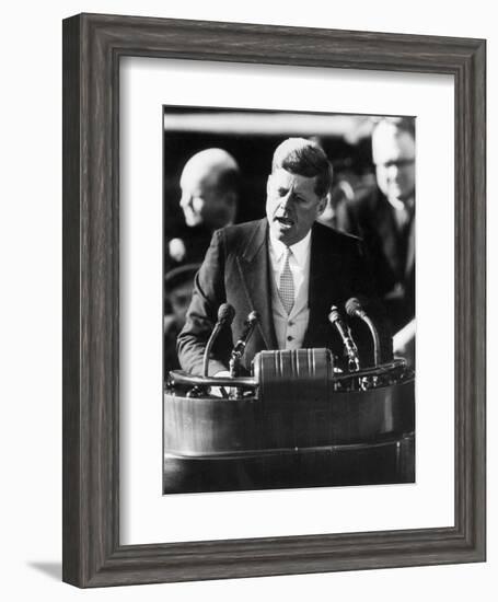 President John F. Kennedy Delivers Inaugural Address after Taking Oath of Office, January 20, 1961-null-Framed Premium Photographic Print