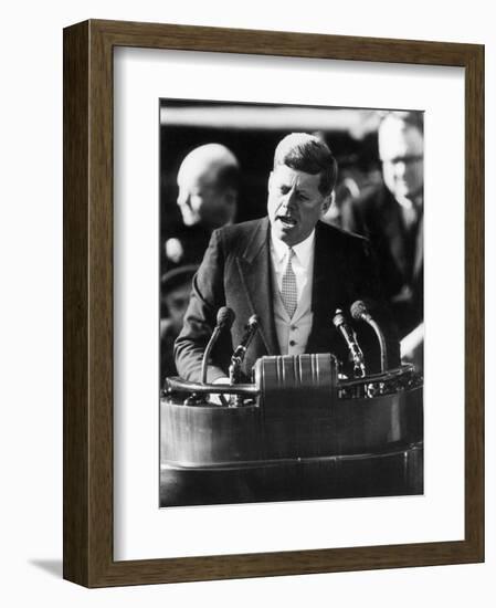 President John F. Kennedy Delivers Inaugural Address after Taking Oath of Office, January 20, 1961-null-Framed Premium Photographic Print