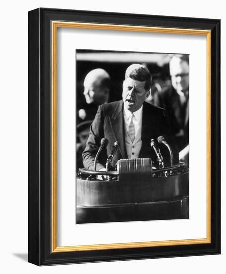 President John F. Kennedy Delivers Inaugural Address after Taking Oath of Office, January 20, 1961-null-Framed Premium Photographic Print