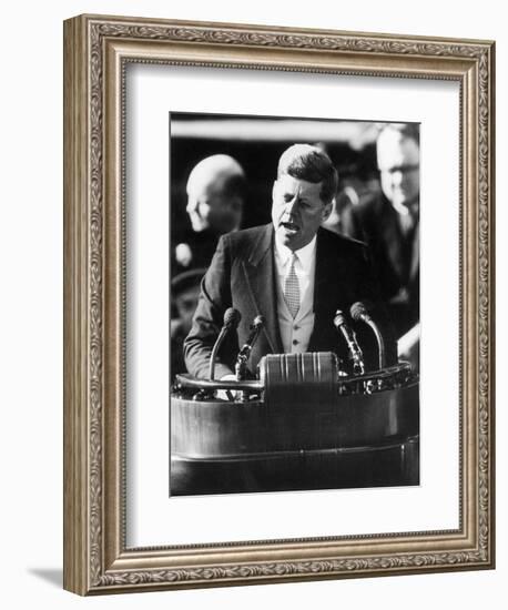 President John F. Kennedy Delivers Inaugural Address after Taking Oath of Office, January 20, 1961-null-Framed Photographic Print