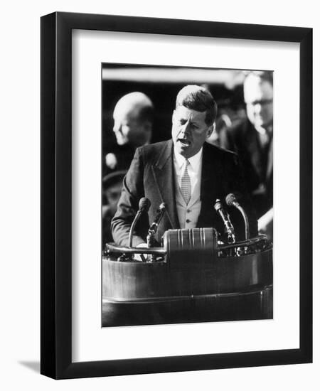 President John F. Kennedy Delivers Inaugural Address after Taking Oath of Office, January 20, 1961-null-Framed Photographic Print