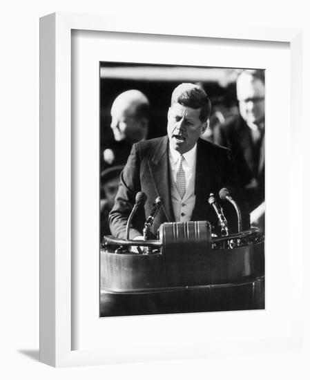 President John F. Kennedy Delivers Inaugural Address after Taking Oath of Office, January 20, 1961--Framed Photographic Print