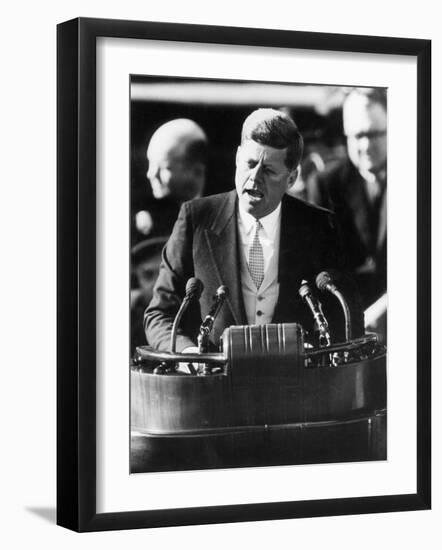 President John F. Kennedy Delivers Inaugural Address after Taking Oath of Office, January 20, 1961--Framed Photographic Print