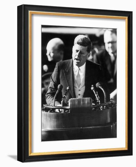 President John F. Kennedy Delivers Inaugural Address after Taking Oath of Office, January 20, 1961-null-Framed Photographic Print