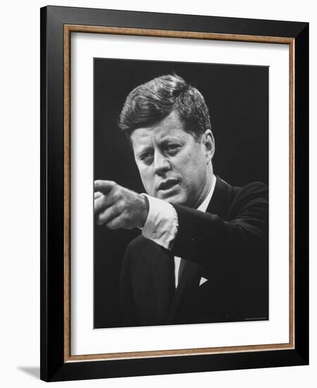 President John F. Kennedy During Press Conference-Joe Scherschel-Framed Photographic Print