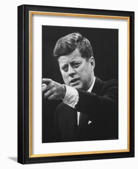 President John F. Kennedy During Press Conference-Joe Scherschel-Framed Photographic Print