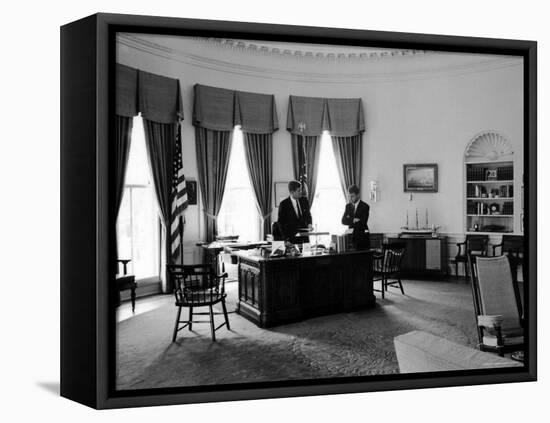 President John F. Kennedy in Oval Office with Brother, Attorney General Robert F. Kennedy-Art Rickerby-Framed Premier Image Canvas