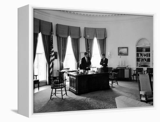 President John F. Kennedy in Oval Office with Brother, Attorney General Robert F. Kennedy-Art Rickerby-Framed Premier Image Canvas