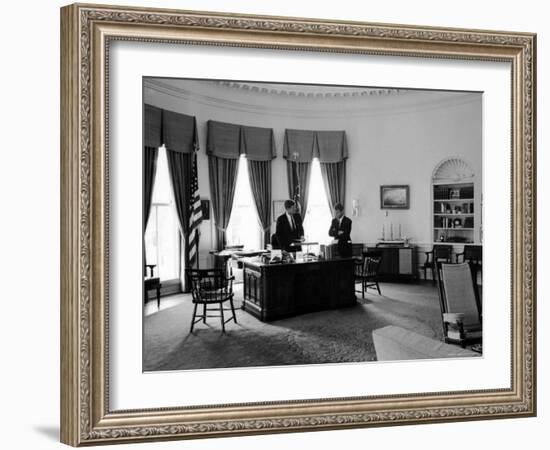 President John F. Kennedy in Oval Office with Brother, Attorney General Robert F. Kennedy-Art Rickerby-Framed Photographic Print