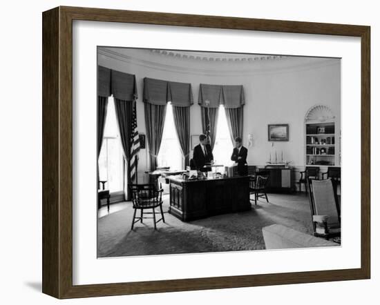 President John F. Kennedy in Oval Office with Brother, Attorney General Robert F. Kennedy-Art Rickerby-Framed Photographic Print