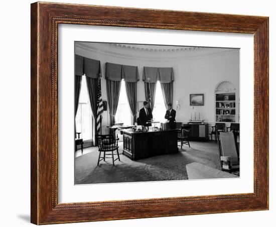 President John F. Kennedy in Oval Office with Brother, Attorney General Robert F. Kennedy-Art Rickerby-Framed Photographic Print