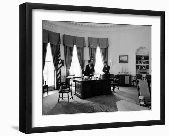 President John F. Kennedy in Oval Office with Brother, Attorney General Robert F. Kennedy-Art Rickerby-Framed Photographic Print