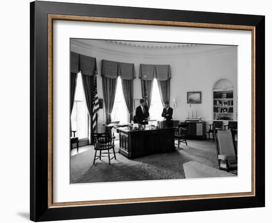 President John F. Kennedy in Oval Office with Brother, Attorney General Robert F. Kennedy-Art Rickerby-Framed Photographic Print