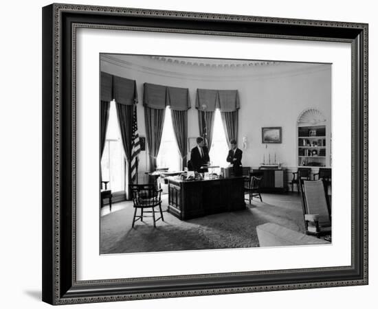 President John F. Kennedy in Oval Office with Brother, Attorney General Robert F. Kennedy-Art Rickerby-Framed Photographic Print