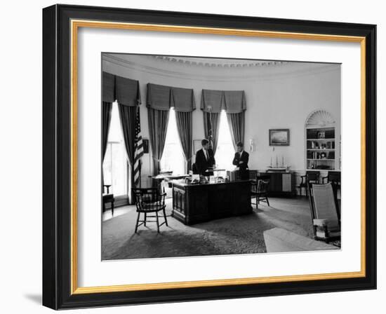 President John F. Kennedy in Oval Office with Brother, Attorney General Robert F. Kennedy-Art Rickerby-Framed Photographic Print