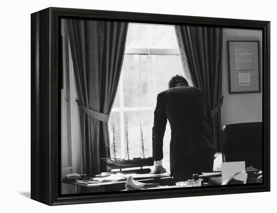 President John F. Kennedy in the Oval Office During the Steel Crisis-null-Framed Premier Image Canvas