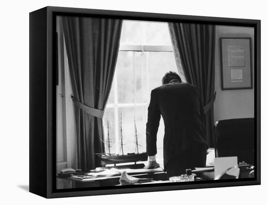 President John F. Kennedy in the Oval Office During the Steel Crisis-null-Framed Premier Image Canvas