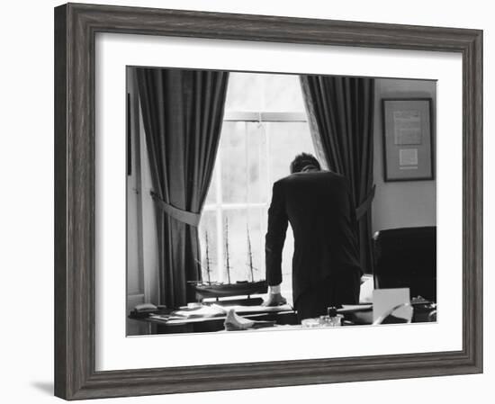 President John F. Kennedy in the Oval Office During the Steel Crisis-null-Framed Photographic Print