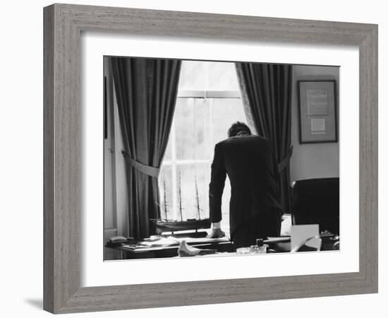 President John F. Kennedy in the Oval Office During the Steel Crisis-null-Framed Photographic Print