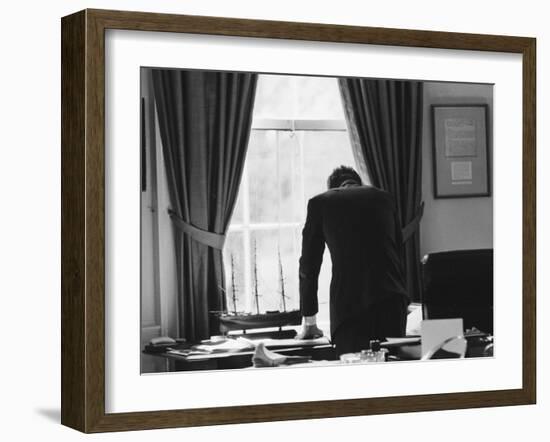 President John F. Kennedy in the Oval Office During the Steel Crisis-null-Framed Photographic Print