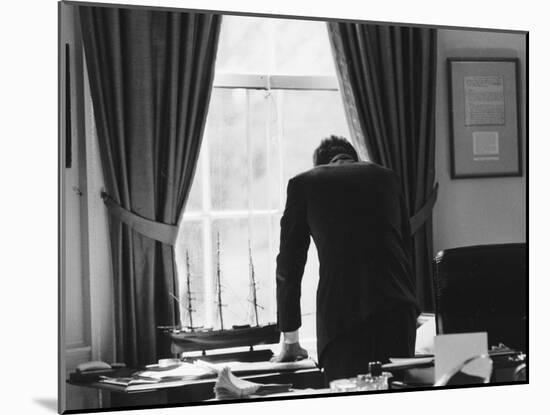 President John F. Kennedy in the Oval Office During the Steel Crisis-null-Mounted Photographic Print