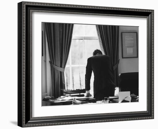 President John F. Kennedy in the Oval Office During the Steel Crisis-null-Framed Photographic Print