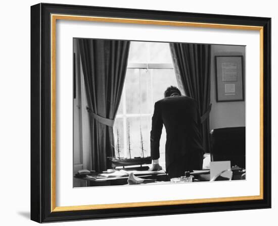 President John F. Kennedy in the Oval Office During the Steel Crisis-null-Framed Photographic Print