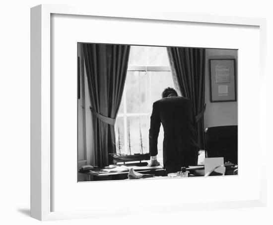 President John F. Kennedy in the Oval Office During the Steel Crisis-null-Framed Photographic Print